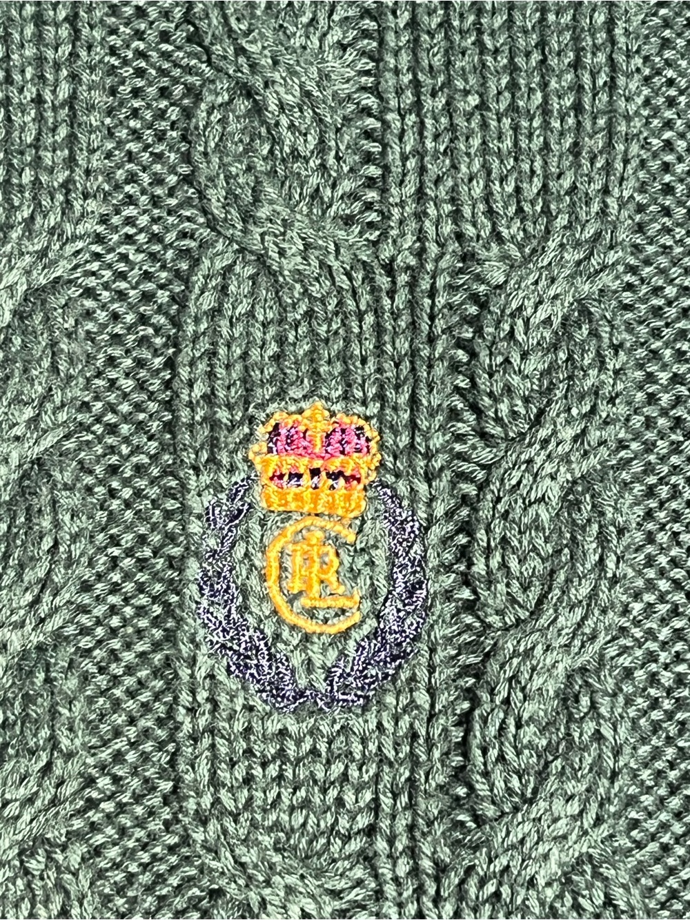 Chaps Ralph Lauren Dark Green Cable-Knit Crewneck Sweater with Crest Emblem XL - Picture 6 of 15
